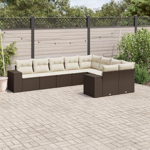 Sofasæt til haven 9 dele med hynder polyrattan brun