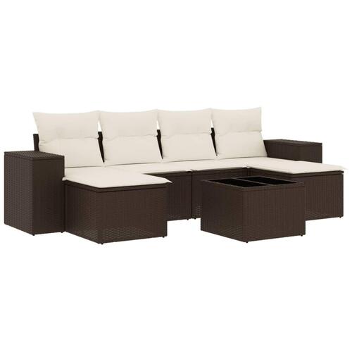 Sofasæt til haven 7 dele med hynder polyrattan brun