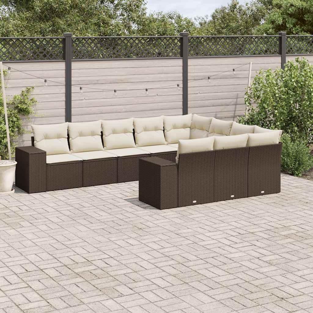 Sofasæt til haven 10 dele med hynder polyrattan brun