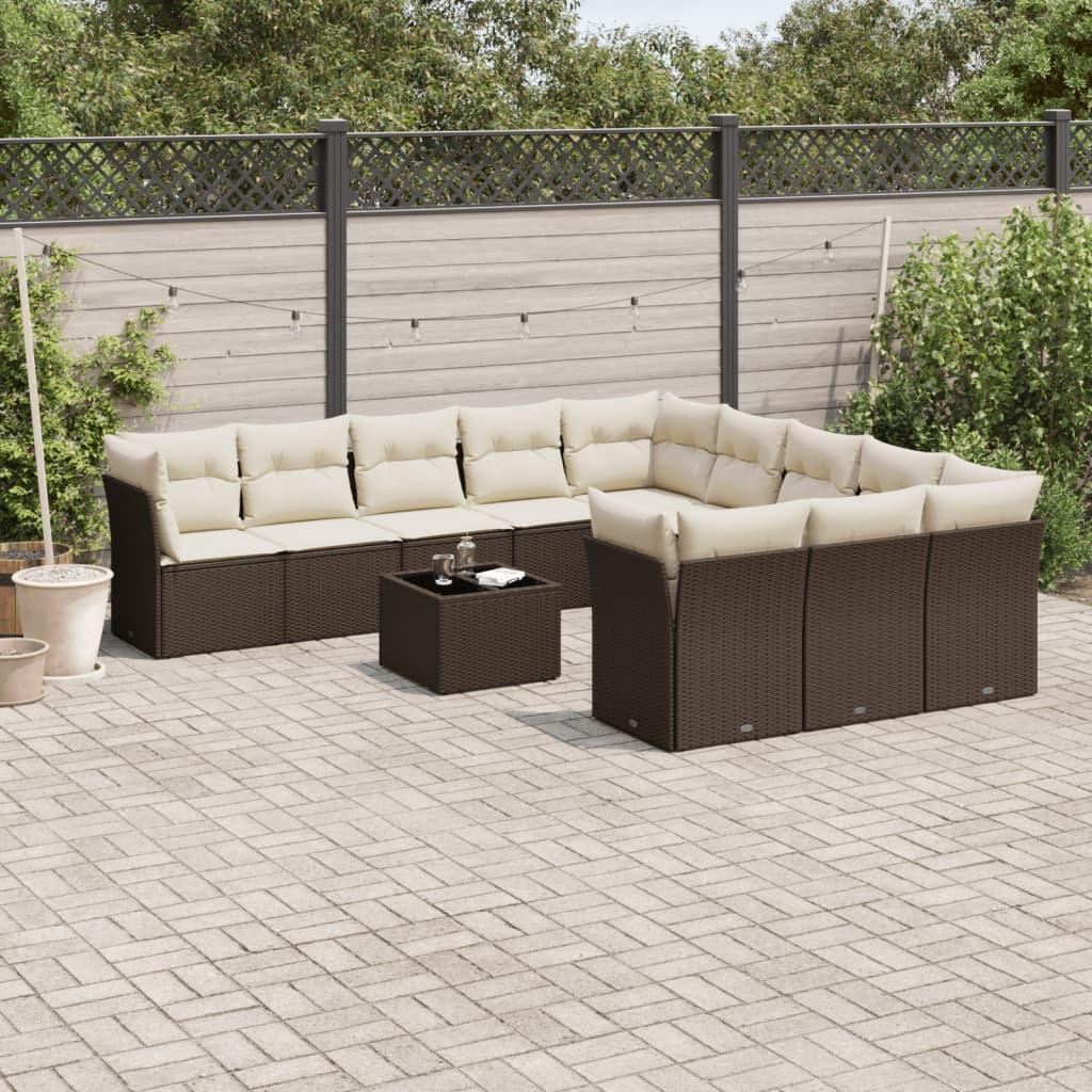 Sofasæt til haven 12 dele med hynder polyrattan brun