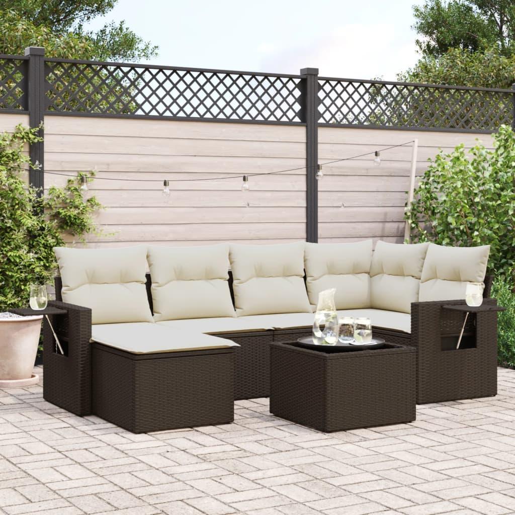 Sofasæt til haven 7 dele med hynder polyrattan brun billede