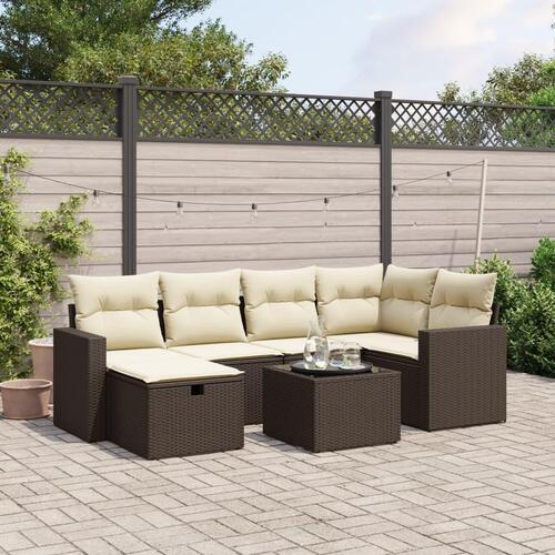 Sofasæt til haven 7 dele med hynder polyrattan brun
