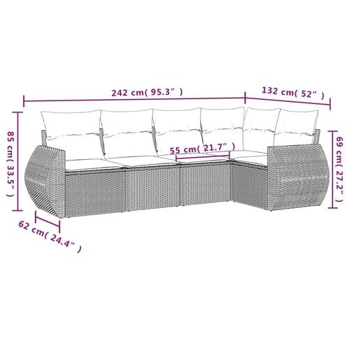 Sofasæt til haven 5 dele med hynder polyrattan brun