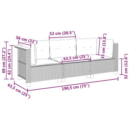 3-personers havesofa med hynder polyrattan beige