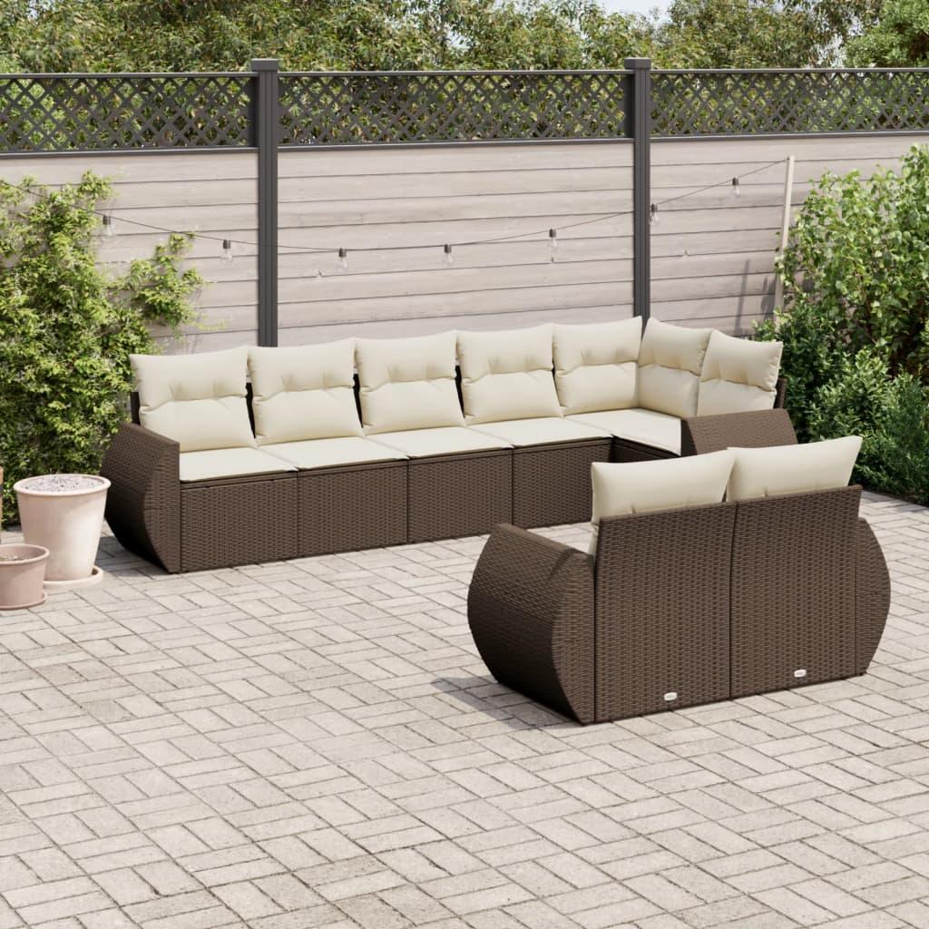 Sofasæt til haven 8 dele med hynder polyrattan brun