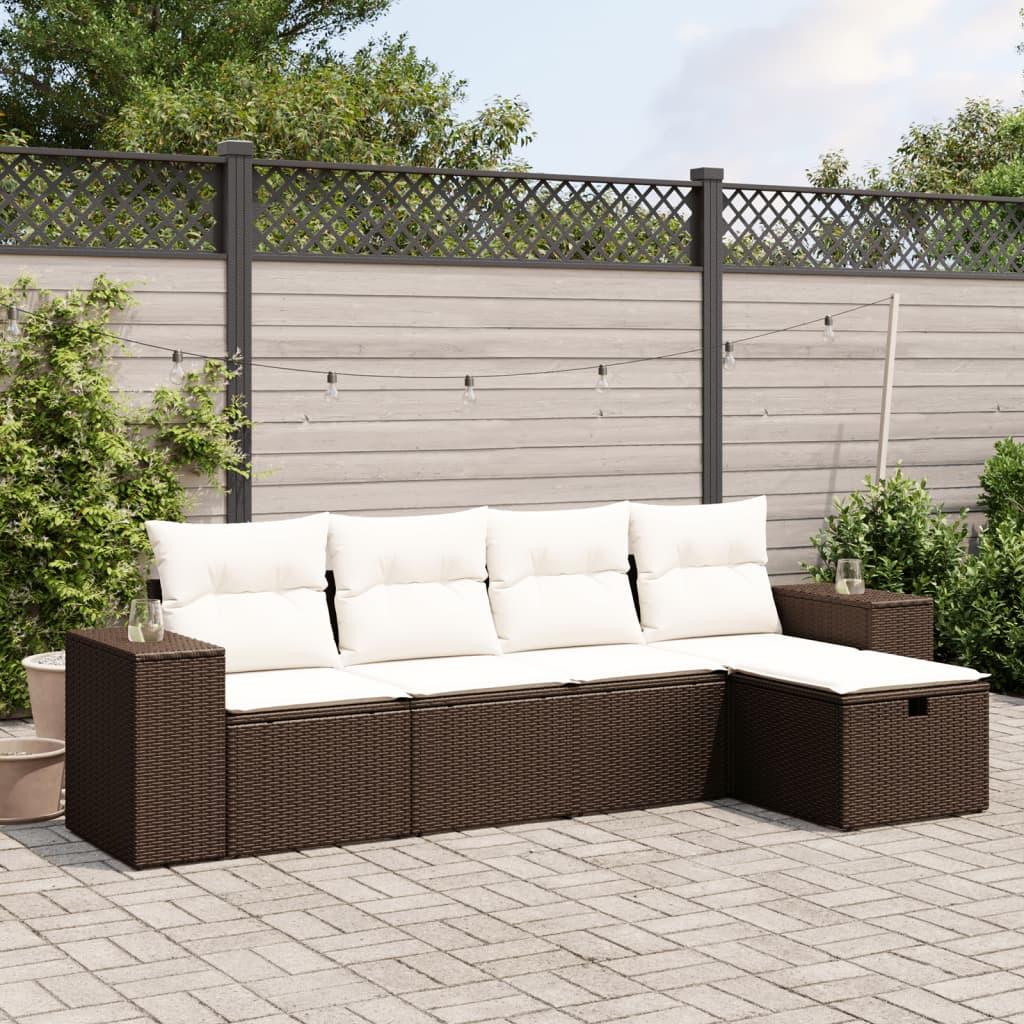 Sofasæt til haven 5 dele med hynder polyrattan brun