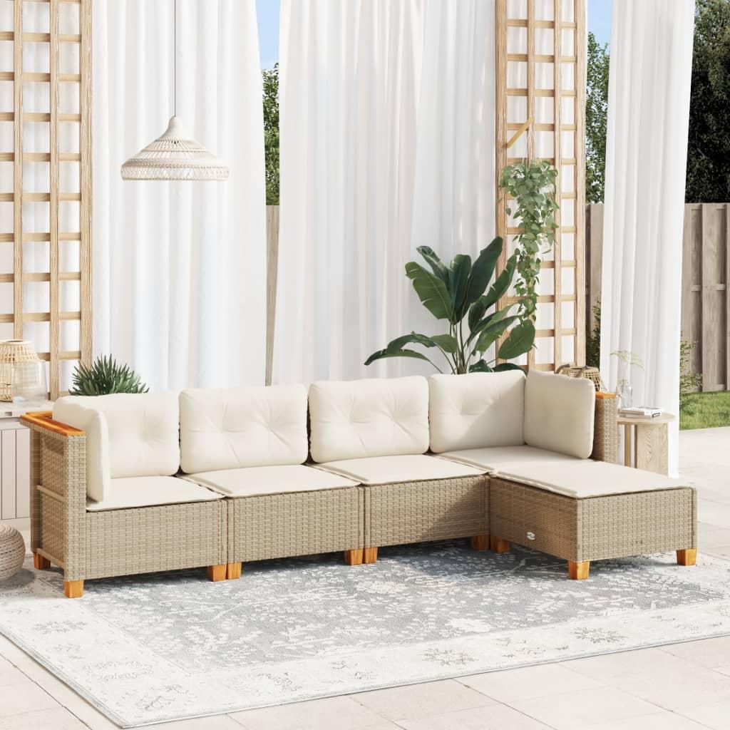 Sofasæt til haven 5 dele med hynder polyrattan beige