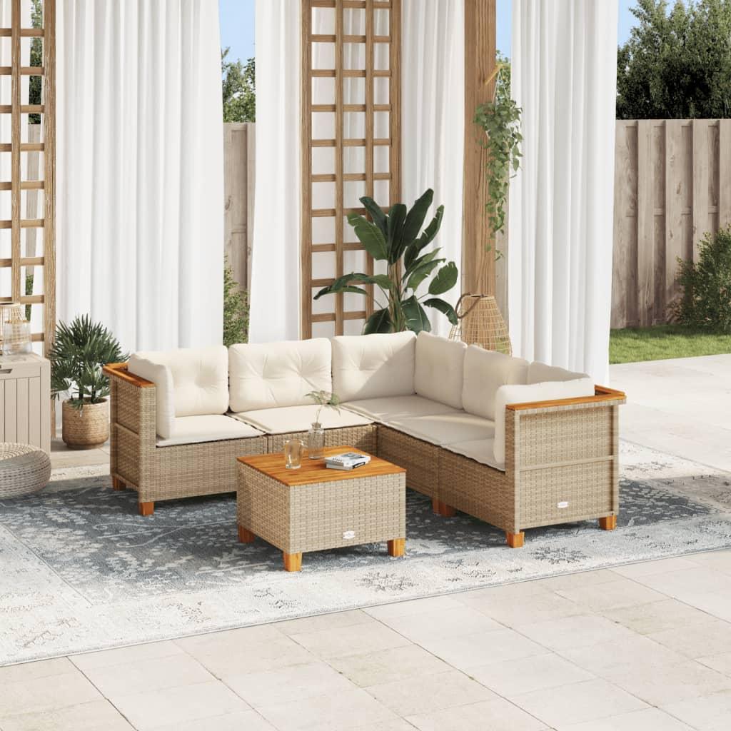 Sofasæt til haven 6 dele med hynder polyrattan beige