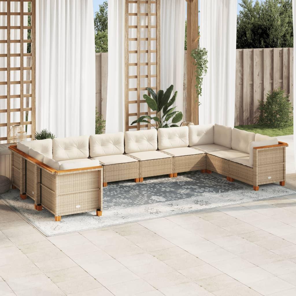 Sofasæt til haven 10 dele med hynder polyrattan beige