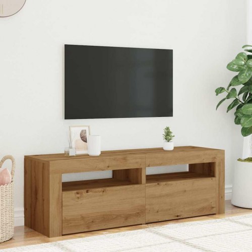Tv-bord med LED-lys 120 × 35 × 40 cm - konstrueret træ i kunsteg
