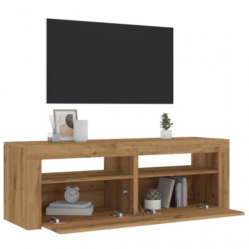 Tv-bord med LED-lys 120 × 35 × 40 cm - konstrueret træ i kunsteg