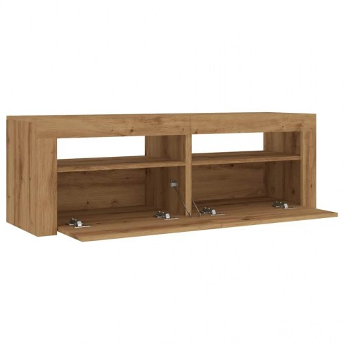 Tv-bord med LED-lys 120 × 35 × 40 cm - konstrueret træ i kunsteg