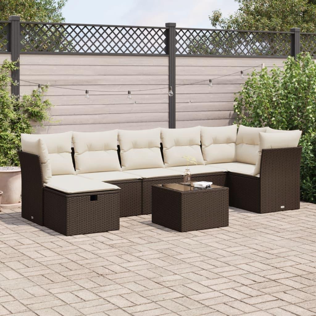 Sofasæt til haven 8 dele med hynder polyrattan brun