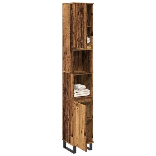 Badeværelsesskab 30x30x190 cm konstrueret træ gammelt trælook