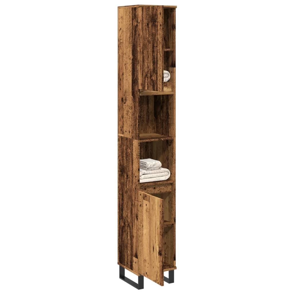 Badeværelsesskab 30x30x190 cm konstrueret træ gammelt trælook