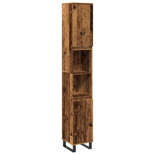 Badeværelsesskab 30x30x190 cm konstrueret træ gammelt trælook