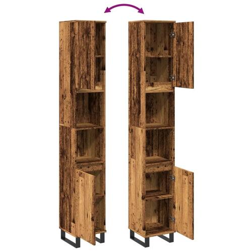 Badeværelsesskab 30x30x190 cm konstrueret træ gammelt trælook