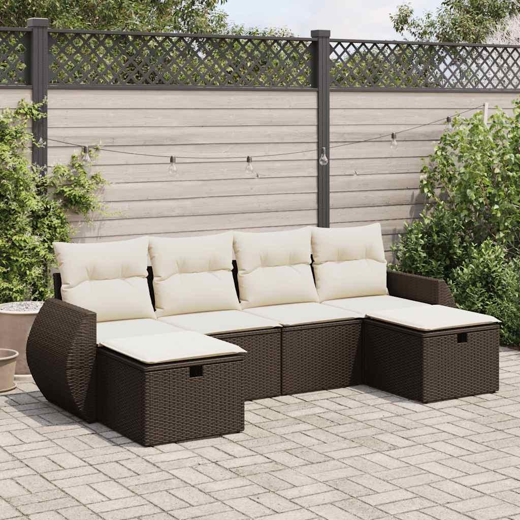 Sofasæt til haven 6 dele med hynder polyrattan brun