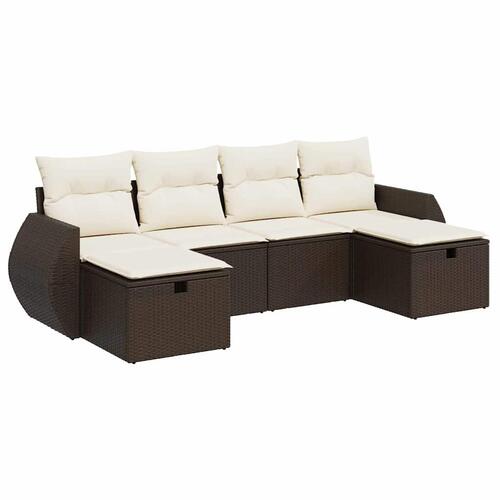 Sofasæt til haven 6 dele med hynder polyrattan brun