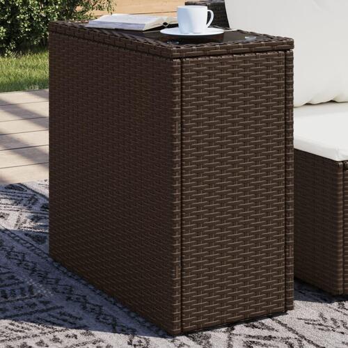 Havesidebord med glastop 58x27,5x55 cm polyrattan brun