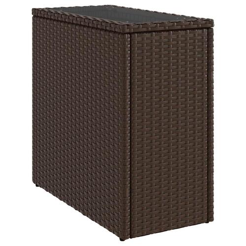 Havesidebord med glastop 58x27,5x55 cm polyrattan brun