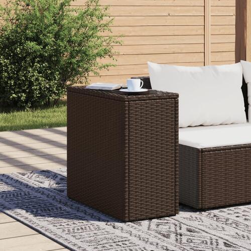 Havesidebord med glastop 58x27,5x55 cm polyrattan brun