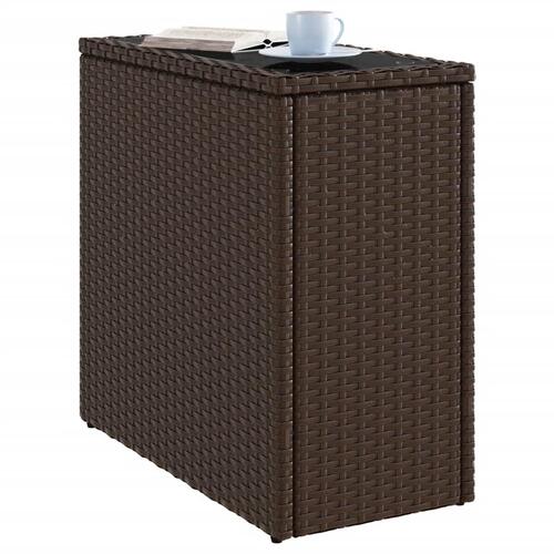 Havesidebord med glastop 58x27,5x55 cm polyrattan brun