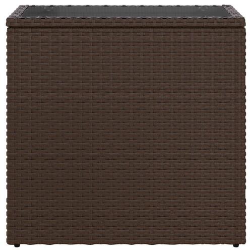 Havesidebord med glastop 58x27,5x55 cm polyrattan brun