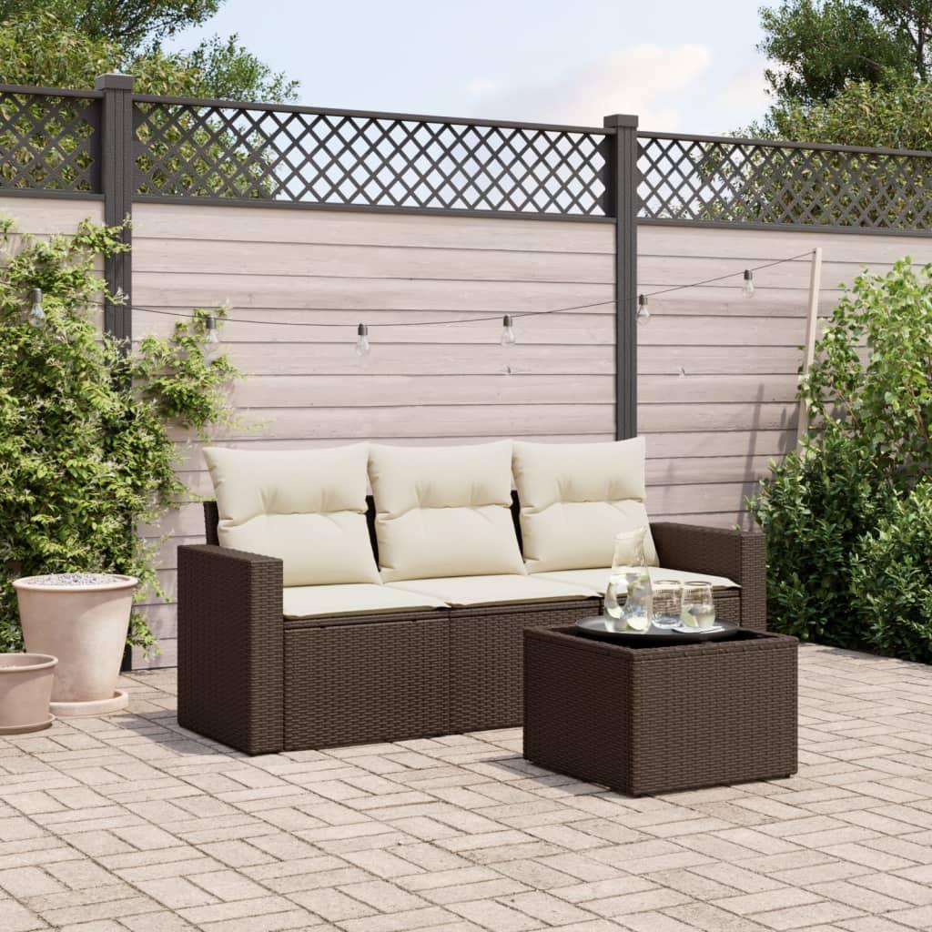 Sofasæt til haven 4 dele med hynder polyrattan brun