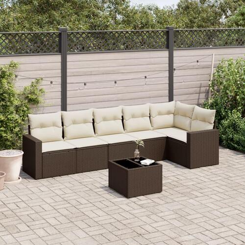 Sofasæt til haven 7 dele med hynder polyrattan brun