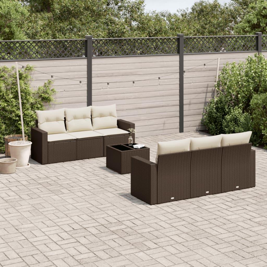 Sofasæt til haven 7 dele med hynder polyrattan brun