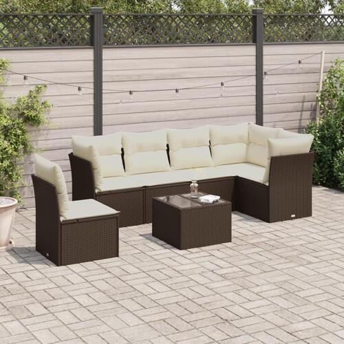 Sofasæt til haven 7 dele med hynder polyrattan brun
