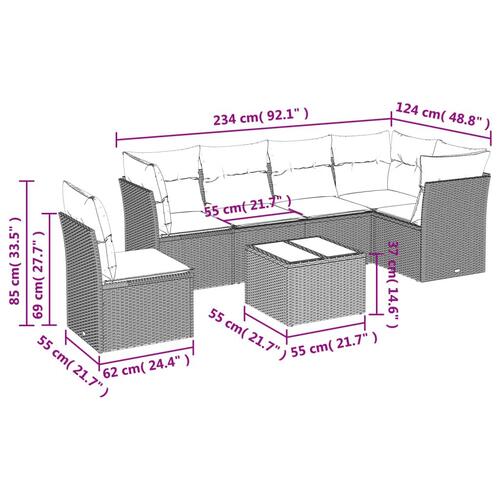 Sofasæt til haven 7 dele med hynder polyrattan brun