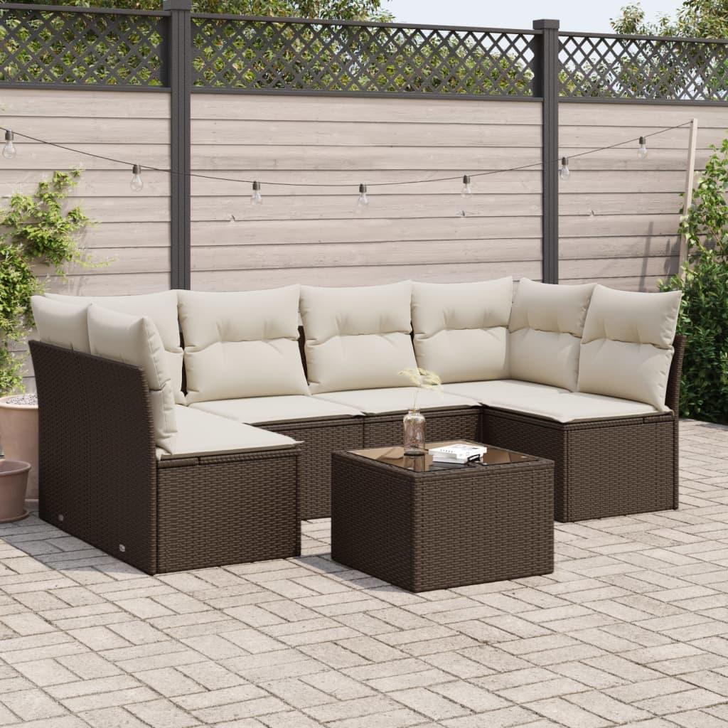 Sofasæt til haven 7 dele med hynder polyrattan brun