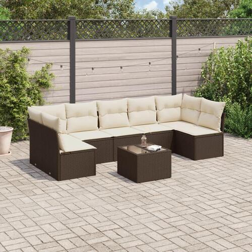Sofasæt til haven 8 dele med hynder polyrattan brun