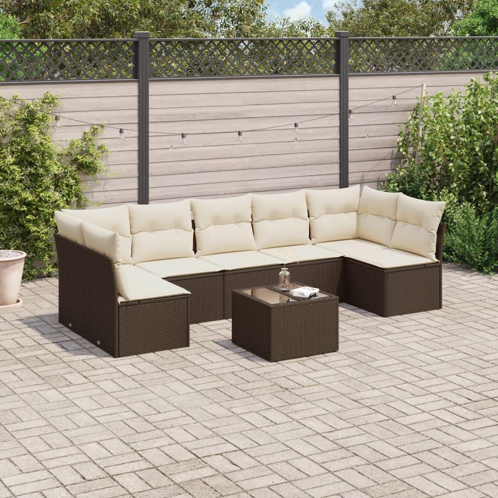 Sofasæt til haven 8 dele med hynder polyrattan brun