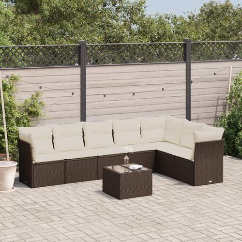 Sofasæt til haven 8 dele med hynder polyrattan brun