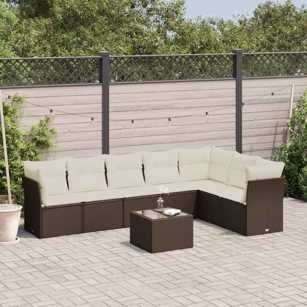 Sofasæt til haven 8 dele med hynder polyrattan brun