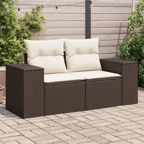 2-personers havesofa med hynder polyrattan brun
