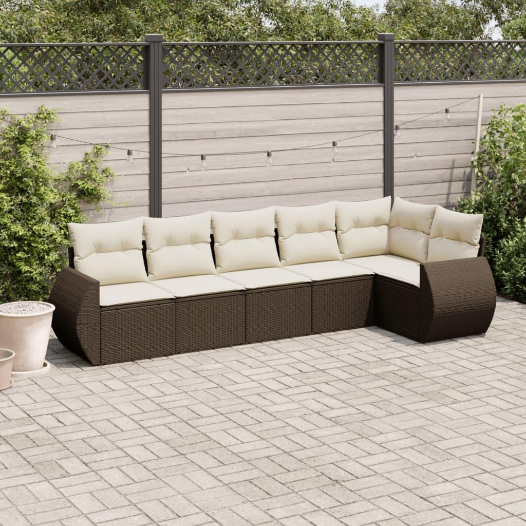 Sofasæt til haven 6 dele med hynder polyrattan brun