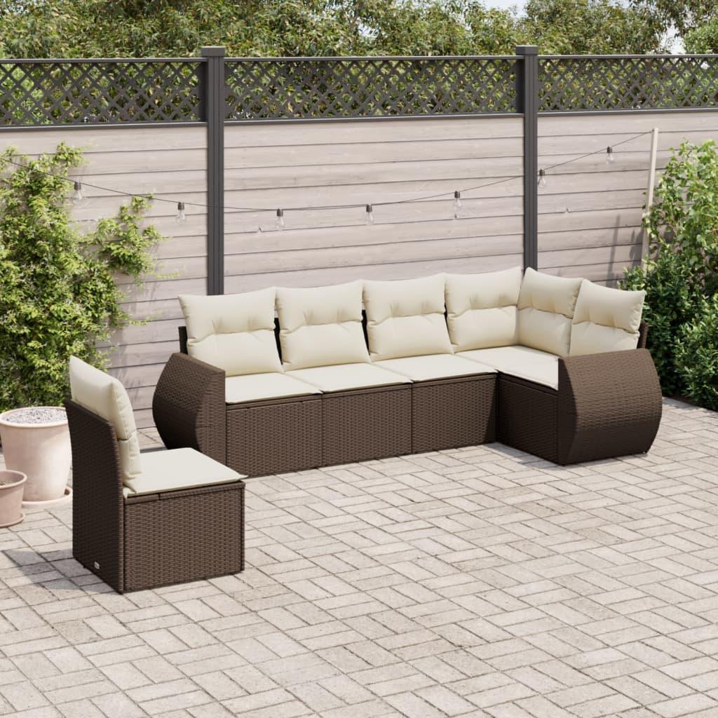 Sofasæt til haven 6 dele med hynder polyrattan brun