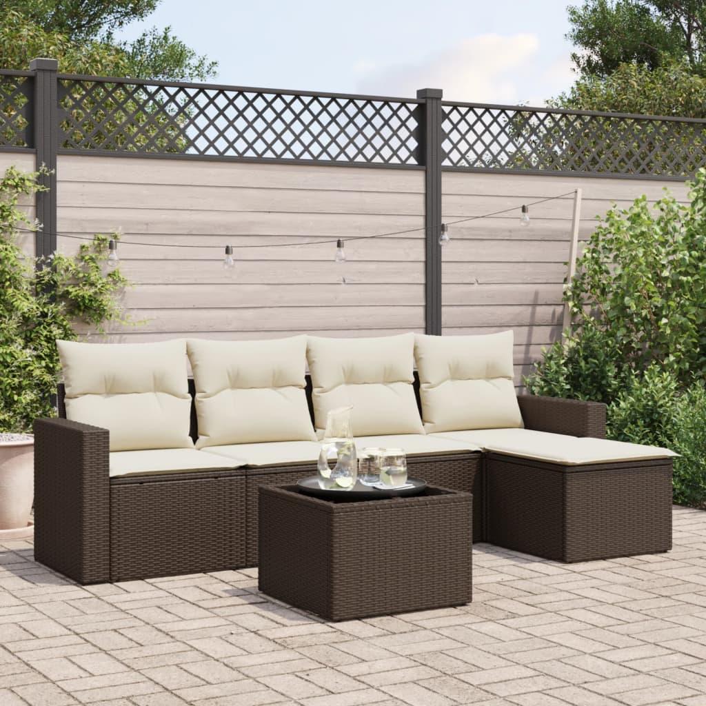 Sofasæt til haven 6 dele med hynder polyrattan brun billede