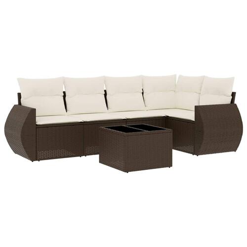 Sofasæt til haven 6 dele med hynder polyrattan brun