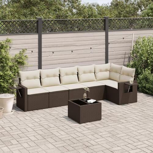 Sofasæt til haven 7 dele med hynder polyrattan brun