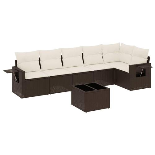 Sofasæt til haven 7 dele med hynder polyrattan brun