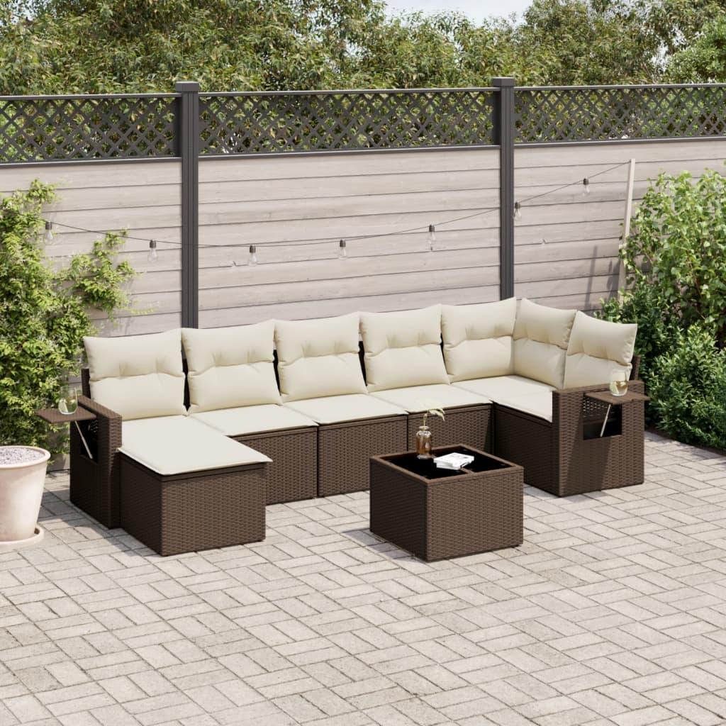 Sofasæt til haven 8 dele med hynder polyrattan brun
