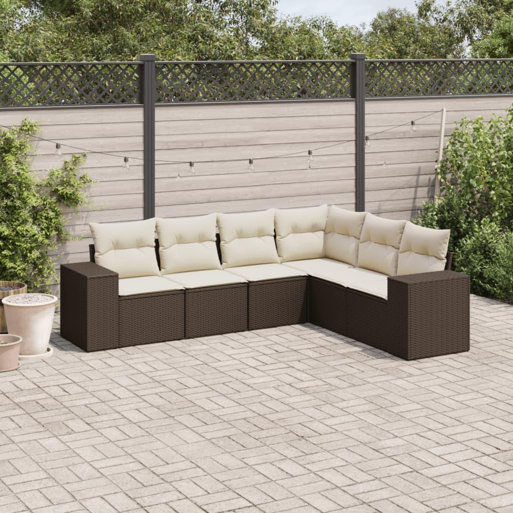 Havesofasæt i polyrattan, 6 dele med hynder - brun