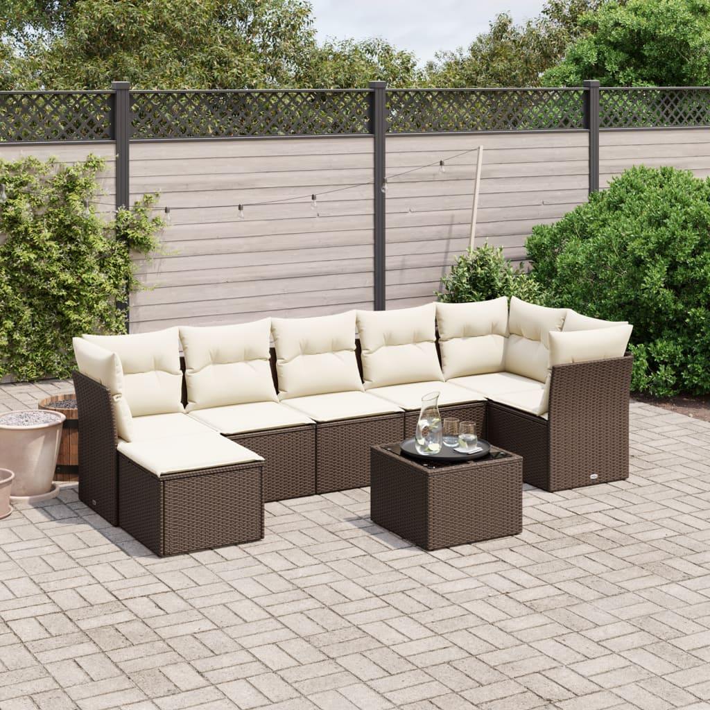 Sofasæt til haven 8 dele med hynder polyrattan brun