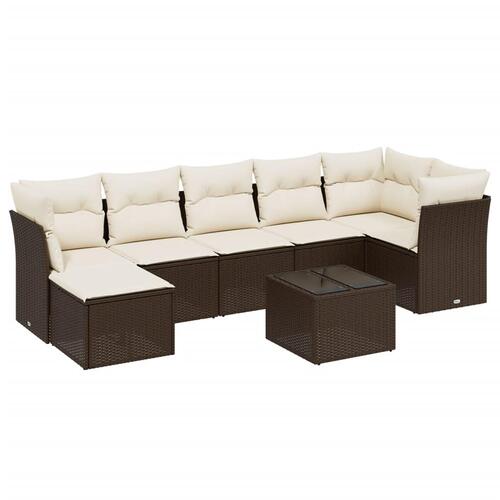 Sofasæt til haven 8 dele med hynder polyrattan brun