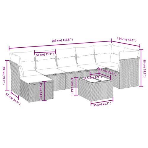 Sofasæt til haven 8 dele med hynder polyrattan brun